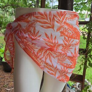 Unbranded White Tropical Orange Print Mesh Sarong Size Extra Large